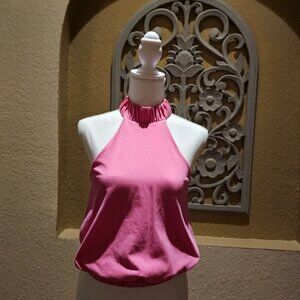 Express Y2K Pink Halter Ruched Neck and Ruched Waist Sleeveless Top  XS
